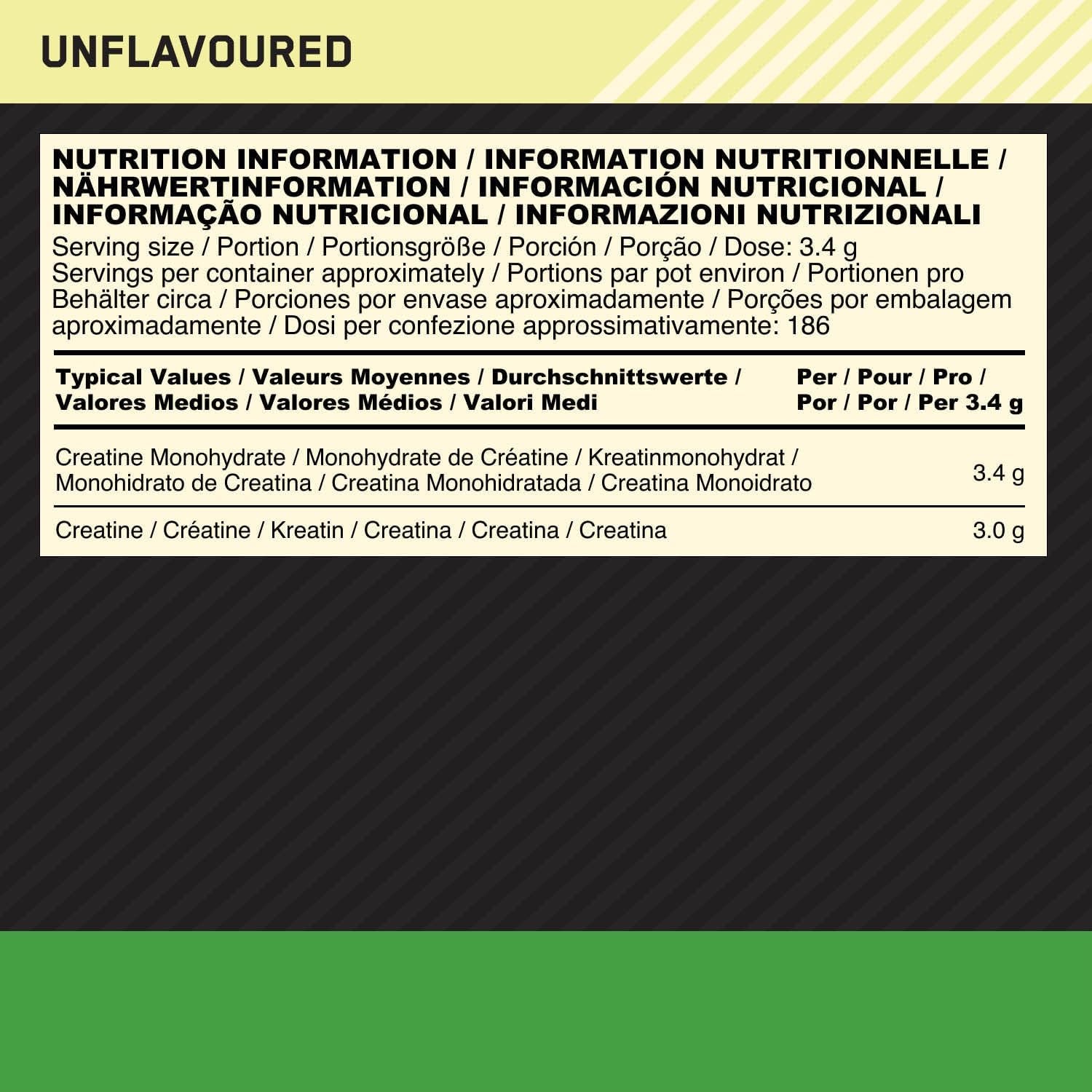 Optimum Nutrition Mikronisiertes Kreatin-Pulver, 100% Reines Kreatin-Monohydrat, Ohne Geschmack, 186 Portionen, 634 G