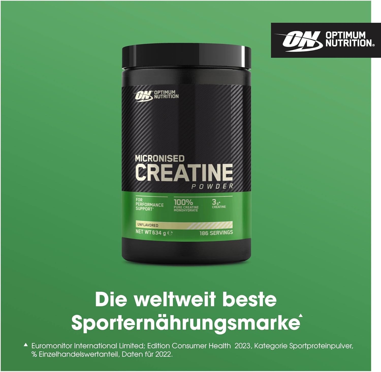 Optimum Nutrition Mikronisiertes Kreatin-Pulver, 100% Reines Kreatin-Monohydrat, Ohne Geschmack, 186 Portionen, 634 G