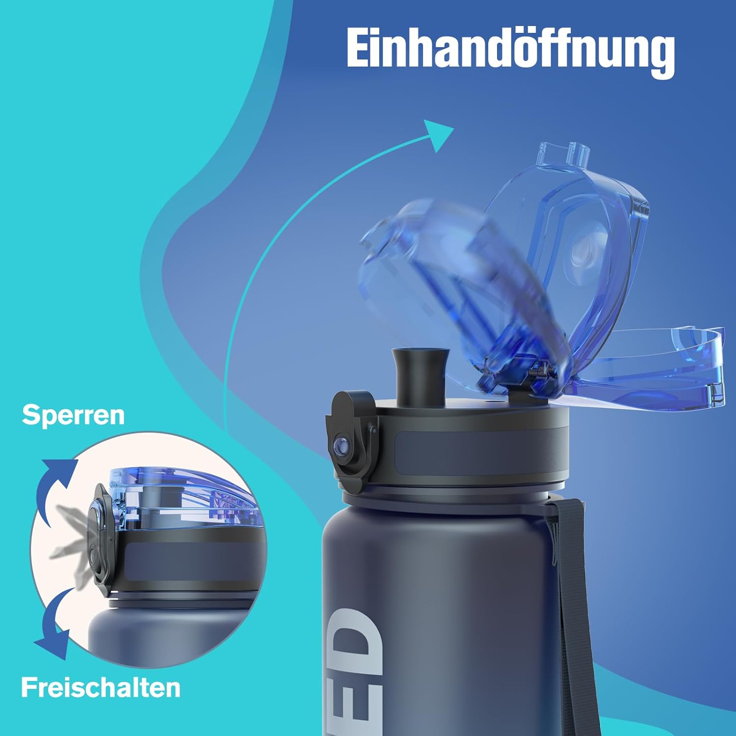 Sahara Sailor Trinkflasche, Bpa-Frei Tritan, 1L/500ML/750ML Auslaufsicher Trinkflasche Mit Zeitmarkierung Für Gym, Sport, Outdoor, Schule, Job