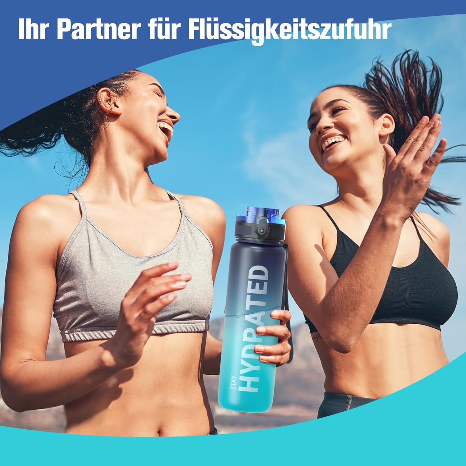 Sahara Sailor Trinkflasche, Bpa-Frei Tritan, 1L/500ML/750ML Auslaufsicher Trinkflasche Mit Zeitmarkierung Für Gym, Sport, Outdoor, Schule, Job