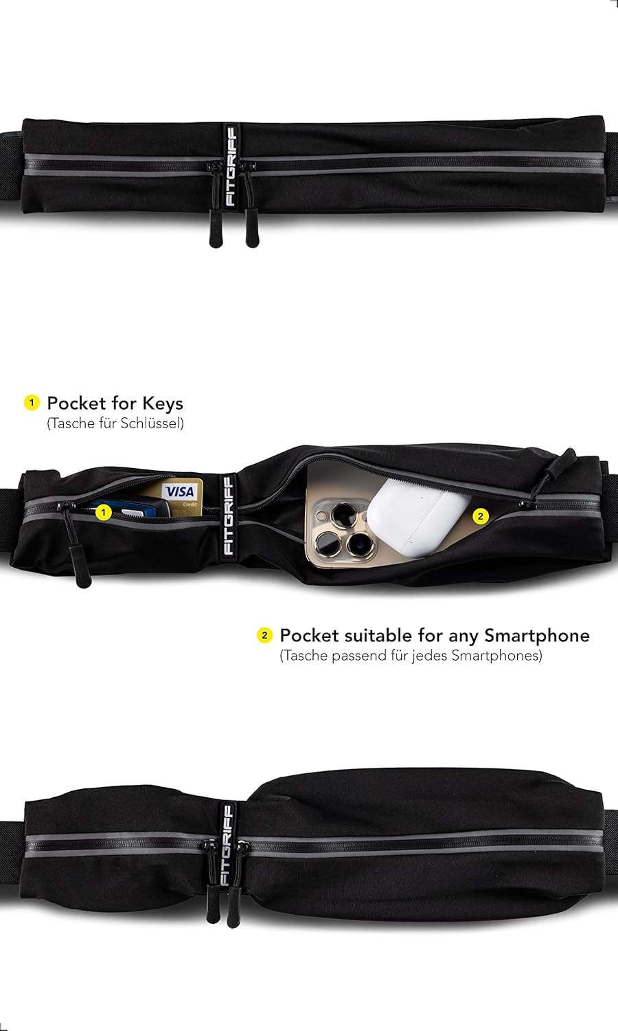 Fitgriff® Laufgürtel Für Handy - Lauftasche Jogging, Hüfttasche, Sportgürtel, Running Belt Zum Joggen, Laufen, Sport, Fitness - Passend Für Alle Smartphones