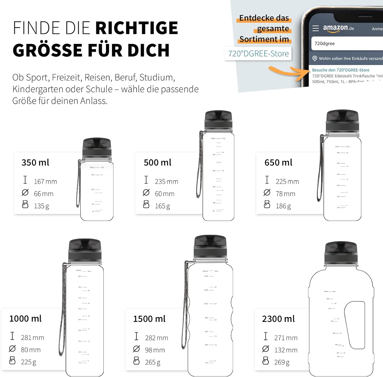 720°DGREE Trinkflasche 1L Sport “Uberbottle“ Softtouch +Sieb - Bpa-Frei - Wasserflasche Für Uni, Arbeit, Fitness, Fahrrad, Outdoor, Job - Sportflasche Aus Tritan - Leicht, Stoßfest, Wiederverwendbar