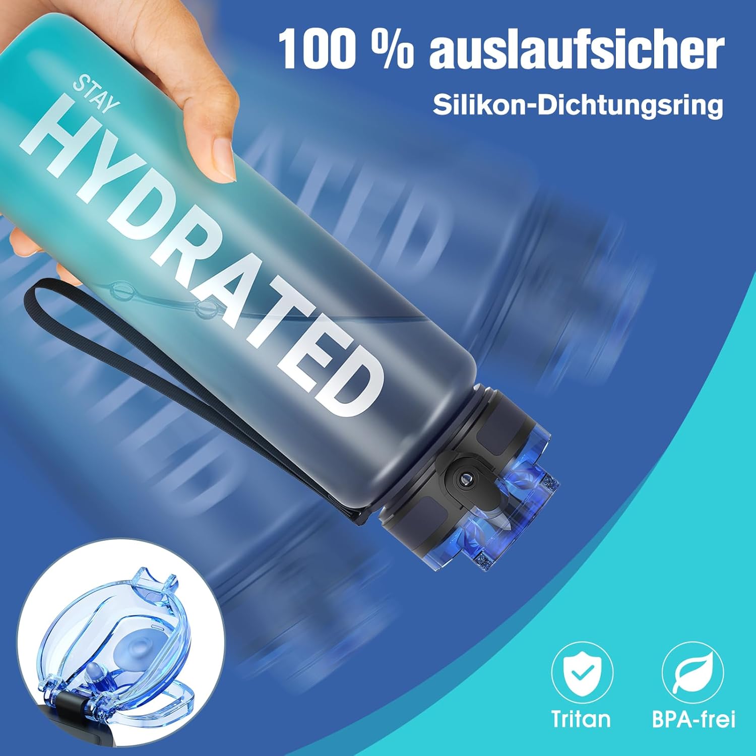 Sahara Sailor Trinkflasche, Bpa-Frei Tritan, 1L/500ML/750ML Auslaufsicher Trinkflasche Mit Zeitmarkierung Für Gym, Sport, Outdoor, Schule, Job