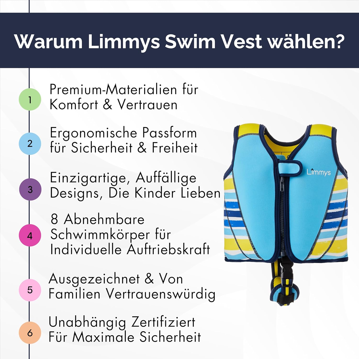 Limmys Premium Schwimmweste Für Kinder – Moderne Schwimmhilfe Für Jungen, Mädchen Und Kleinkinder – Mit Praktischer Tragetasche