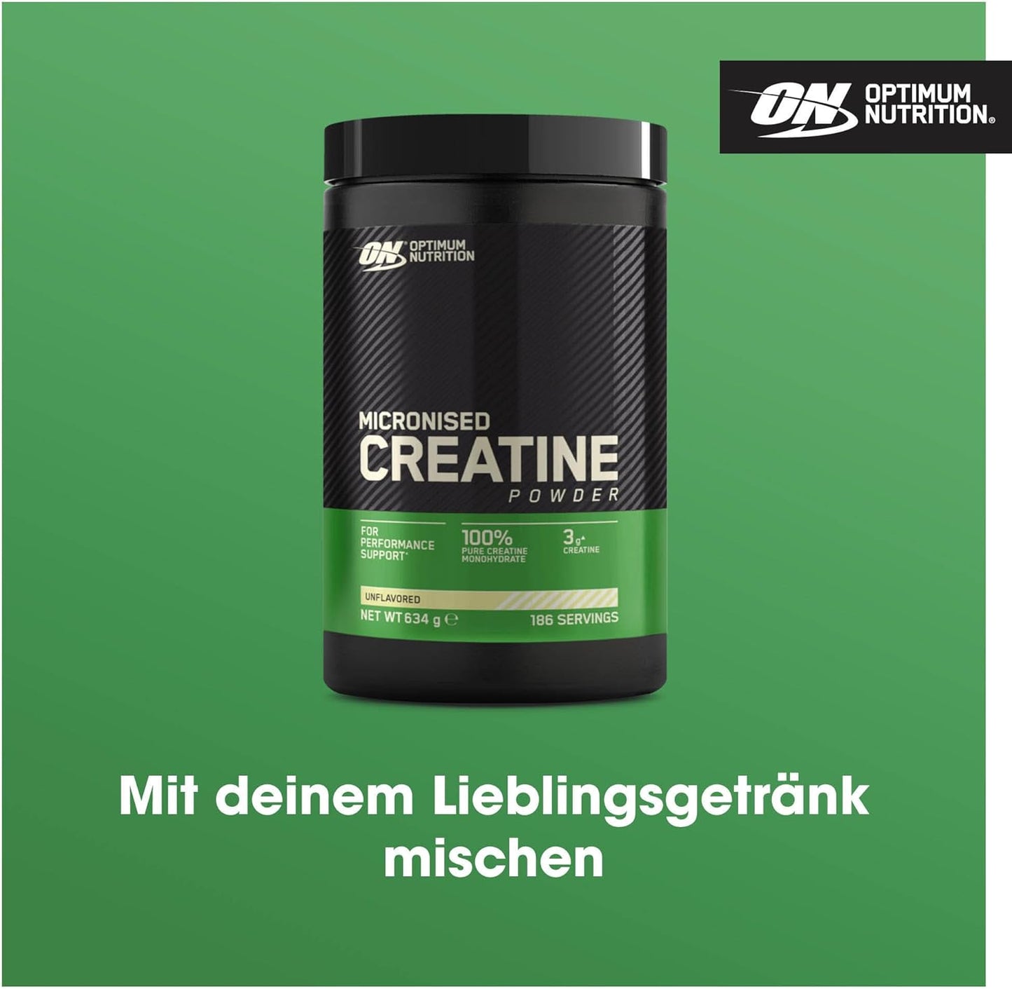 Optimum Nutrition Mikronisiertes Kreatin-Pulver, 100% Reines Kreatin-Monohydrat, Ohne Geschmack, 186 Portionen, 634 G